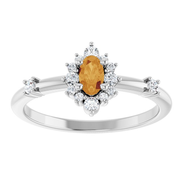 Natural Citrine And 1/6 Ctw Natural Diamond Halo-Style Ring