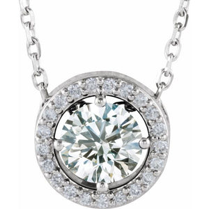 1/2 CTW Natural Diamond Radiant Halo Necklace in 14K Gold & Platinum