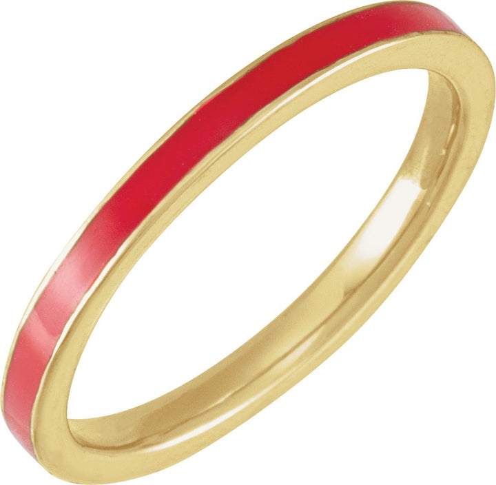 Use the Enamel Stackable Ring, 14K - White or Yellow Gold. Red, Green, or Blue Enamel. to create alt text