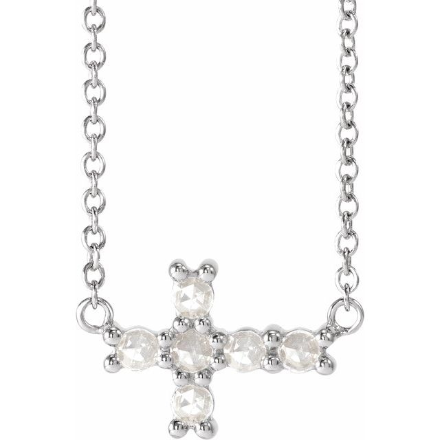 14K White Gold Natural Turquoise Sideways Cross Necklace - Elegant Design