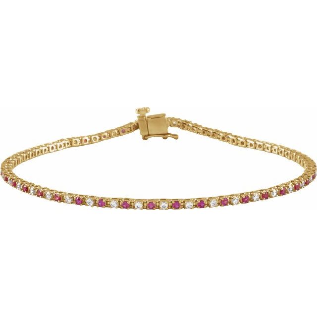 14K Gold Natural Ruby And Diamond Line Bracelet - Options Available