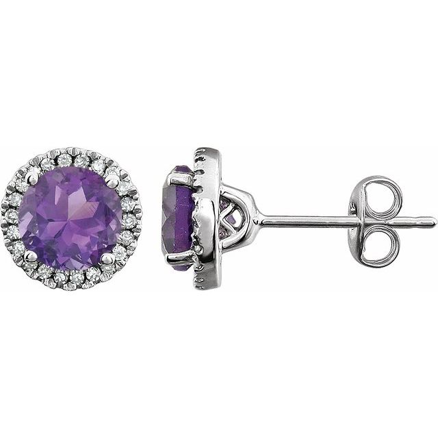 Natural Amethyse And 1/8 Ctw Natural Diamond Earrings