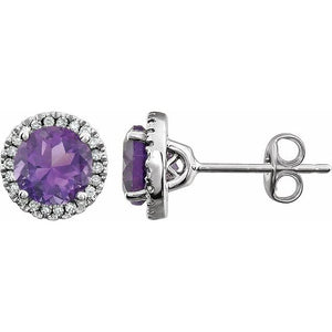 1/8 CTW Natural Amethyst and Diamond Earrings in 14K Gold