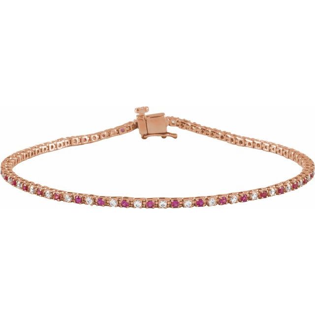 14K Gold Natural Ruby And Diamond Line Bracelet - Options Available