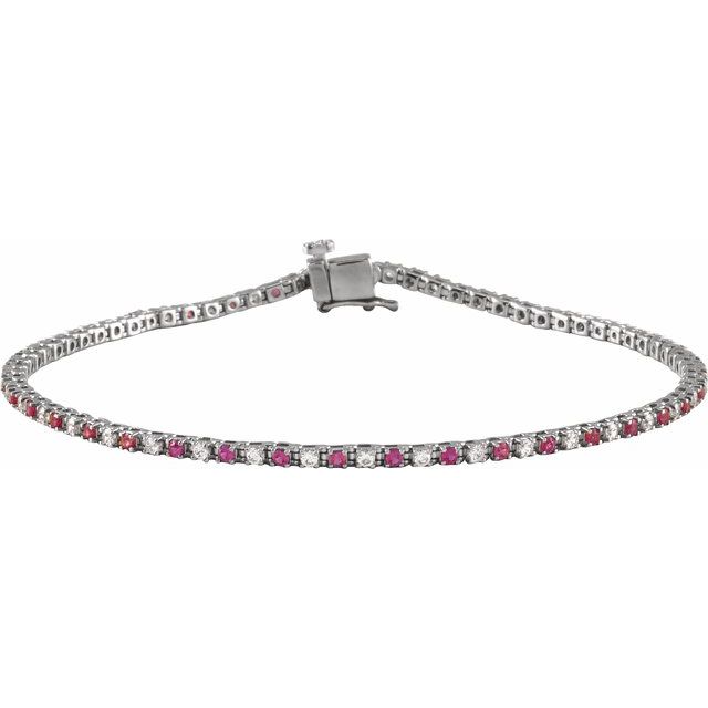 14K Gold Natural Ruby And Diamond Line Bracelet - Options Available
