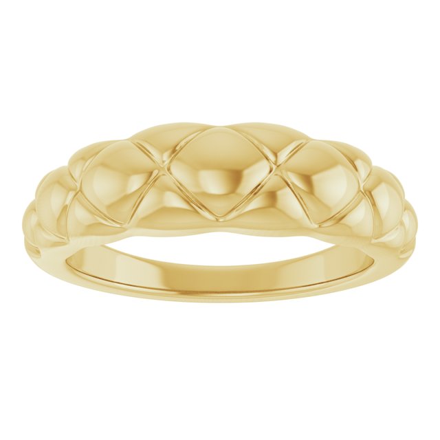 14K Gold Quilted Dome Ring - Polished Design