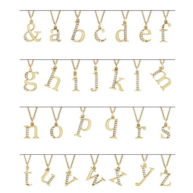 14K Gold Natural Diamond Initial Necklace
