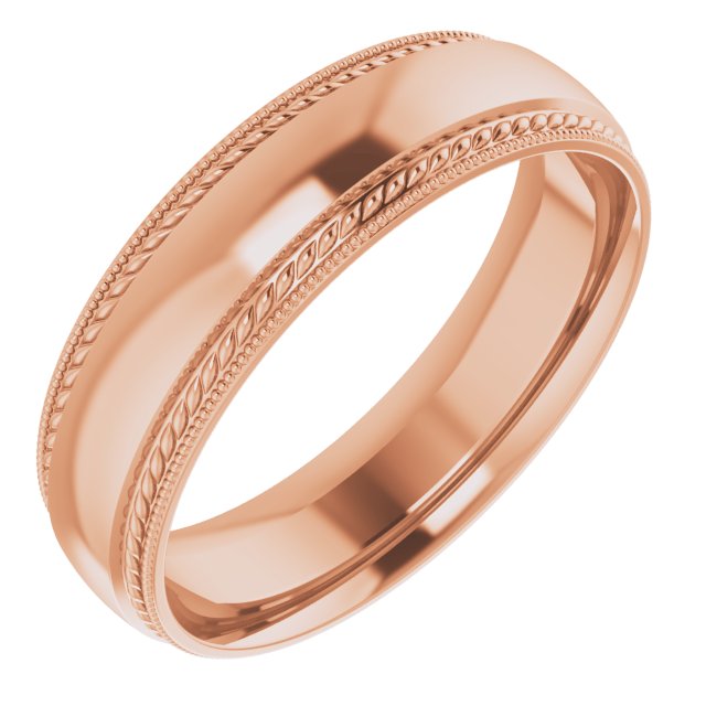 Milgrain And Rope Comfort-Fit Half Round Band | 10K Gold, 14K Gold & Silver | 6 Mm