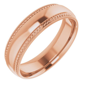 Milgrain And Rope Comfort-Fit Half Round Band | 10K Gold, 14K Gold & Silver | 6 Mm