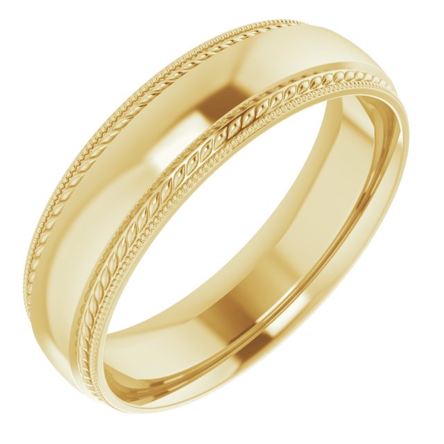 Milgrain And Rope Comfort-Fit Half Round Band | 10K Gold, 14K Gold & Silver | 6 Mm