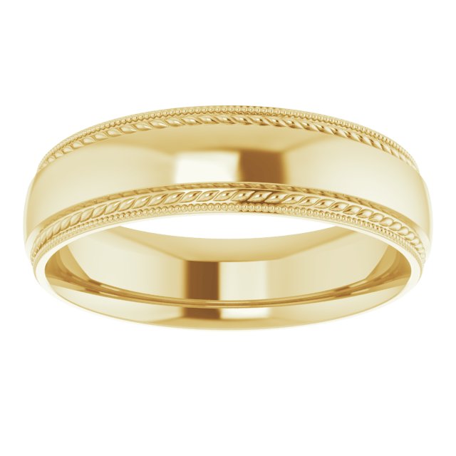Milgrain And Rope Comfort-Fit Half Round Band | 10K Gold, 14K Gold & Silver | 6 Mm