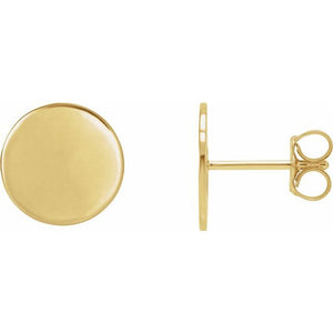 Engravable 14K White Gold Disc Earrings - Polished Design