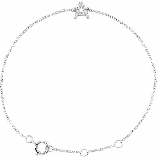 14K Gold Natural Diamond Initial Bracelet - Options Available