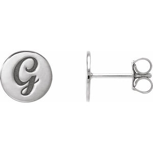 Engravable 14K White Gold Disc Earrings - Polished Design