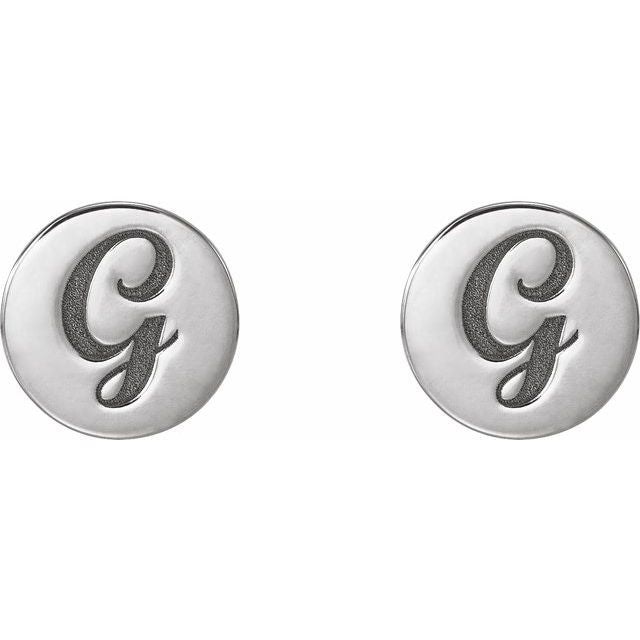 Engravable 14K White Gold Disc Earrings - Polished Design