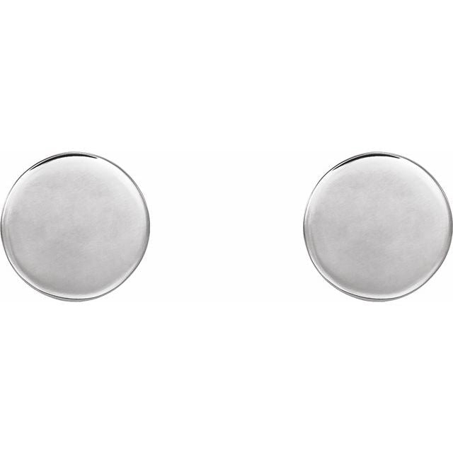 Engravable 14K White Gold Disc Earrings - Polished Design