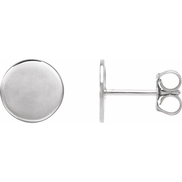 Engravable 14K White Gold Disc Earrings - Polished Design