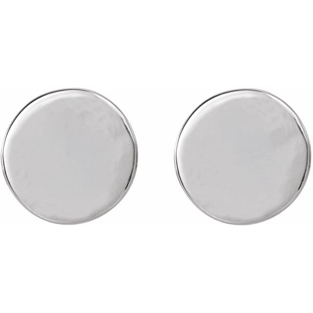 Engravable 14K White Gold Disc Earrings - Polished Design