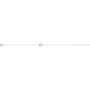 14K White Gold, 6-7 Inch Natural Diamond Initial A Bracelet