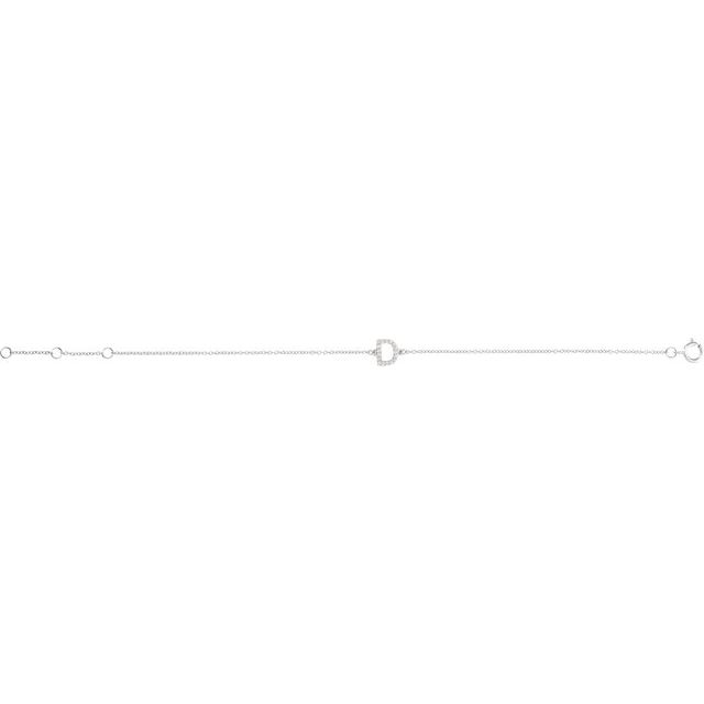 14K White Gold, 6-7 Inch Natural Diamond Initial A Bracelet