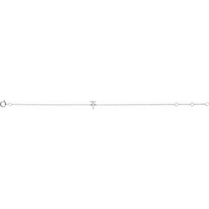 14K White Gold, 6-7 Inch Natural Diamond Initial A Bracelet