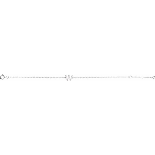 14K White Gold, 6-7 Inch Natural Diamond Initial A Bracelet