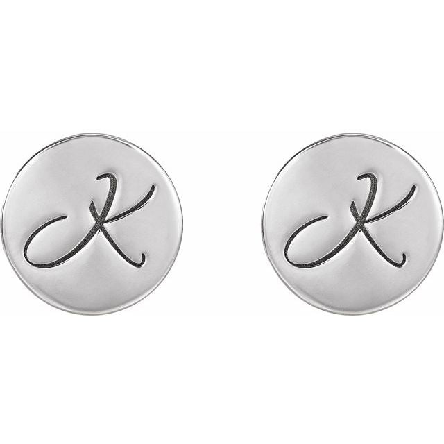 Engravable 14K White Gold Disc Earrings - Polished Design