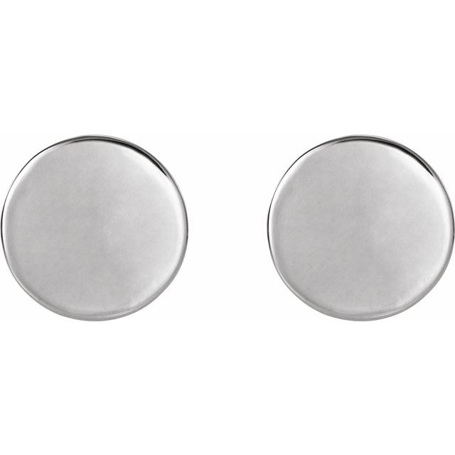 Engravable 14K White Gold Disc Earrings - Polished Design