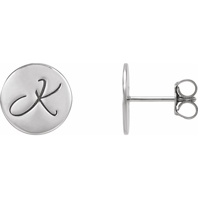 Engravable 14K White Gold Disc Earrings - Polished Design