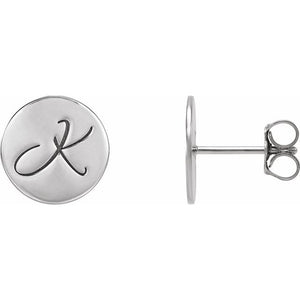 Engravable 14K White Gold Disc Earrings - Polished Design