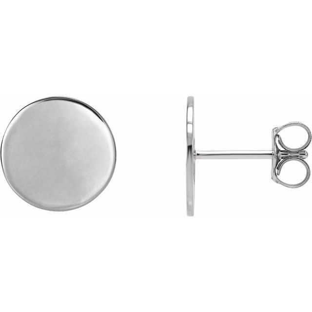 Engravable 14K White Gold Disc Earrings - Polished Design