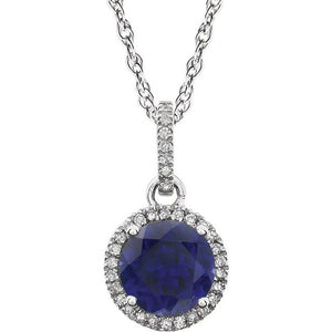 1/10 CTW Lab-Grown Sapphire Birthstone Necklace in 14K Gold with Natural Diamonds