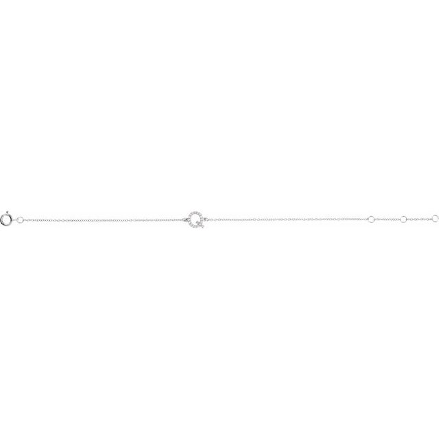 14K White Gold, 6-7 Inch Natural Diamond Initial A Bracelet