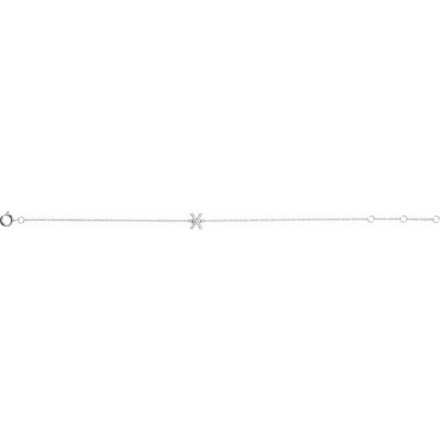 14K White Gold, 6-7 Inch Natural Diamond Initial A Bracelet