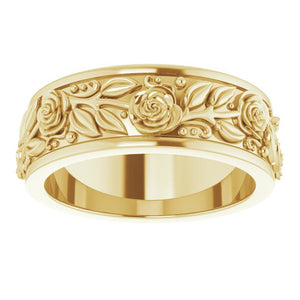 Floral Standard-Fit Flat Band | 14K Gold, 18K Gold, Silver & Platinum | 7 Mm