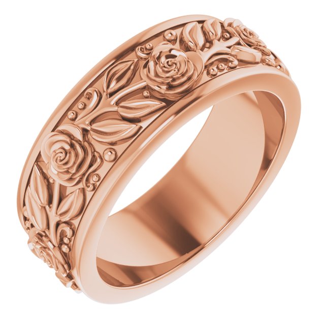 Floral Standard-Fit Flat Band | 14K Gold, 18K Gold, Silver & Platinum | 7 Mm