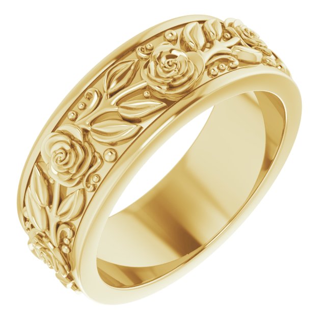 Floral Standard-Fit Flat Band | 14K Gold, 18K Gold, Silver & Platinum | 7 Mm