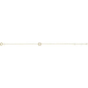 14K White Gold, 6-7 Inch Natural Diamond Initial A Bracelet