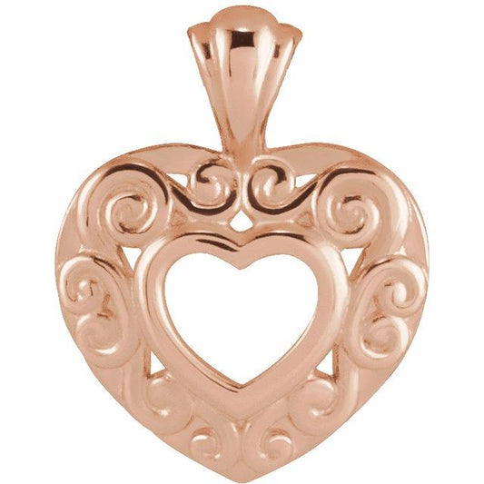 14K Gold Filigree Pierced Heart Pendant