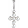 14K White Gold Cultured White Seed Pearl Youth Cross Pendant