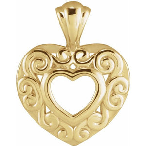 14K Gold Filigree Pierced Heart Pendant