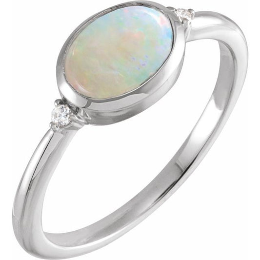 .03 CTW Natural Ethiopian Opal & Diamond Bezel-Set Ring in 14K Gold, Silver & Platinum