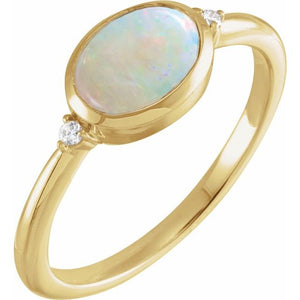 14K Gold Turquoise and Diamond Bezel-Set Cabochon Ring