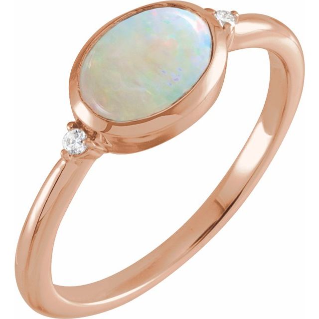 14K Gold Turquoise and Diamond Bezel-Set Cabochon Ring