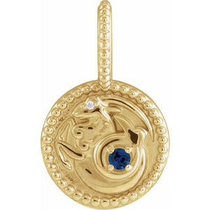 Natural Blue Zircon Scorpio Pendant | 14K Gold, Silver & Platinum | Round | Polished