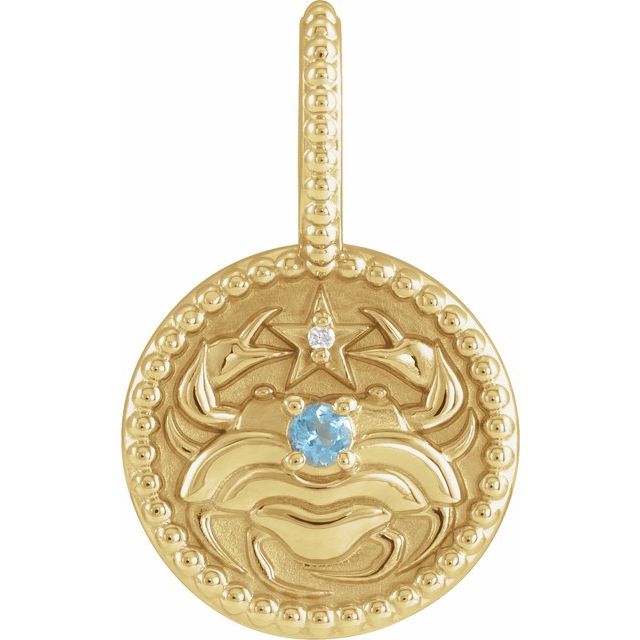 Natural Blue Zircon Scorpio Pendant | 14K Gold, Silver & Platinum | Round | Polished