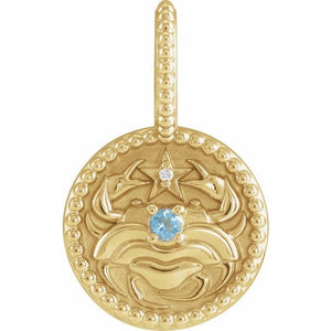 Natural Blue Zircon Scorpio Pendant | 14K Gold, Silver & Platinum | Round | Polished