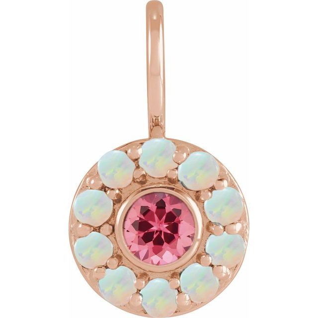 14K Gold Pink Spinel And White Opal Halo-Style Charm Pendant
