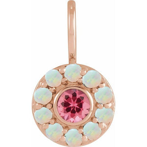 14K Gold Pink Spinel And White Opal Halo-Style Charm Pendant