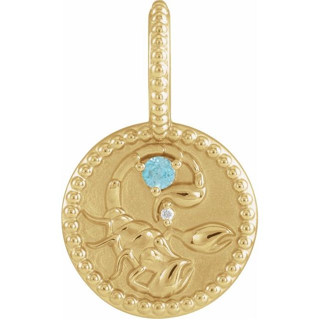Natural Blue Zircon Scorpio Pendant | 14K Gold, Silver & Platinum | Round | Polished